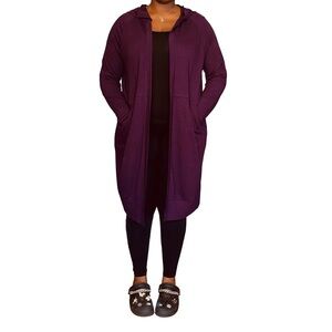 FOREVER 21+ OPEN LONGLINE HOODED CARDIGAN - PURPLE SIZE 3X (NEW WITH TAGS) A23